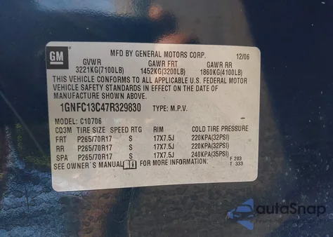 2007 Chevrolet Tahoe Ls from USA, damaged, VIN 1GNFC13C47R329830